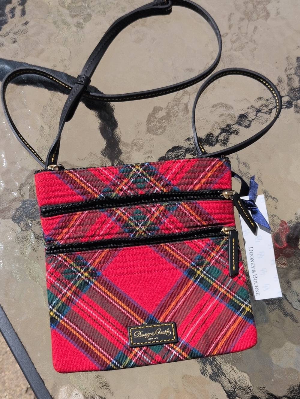 Dooney & Bourke Red Tartan Crossbody Bag with Black Strap NWT